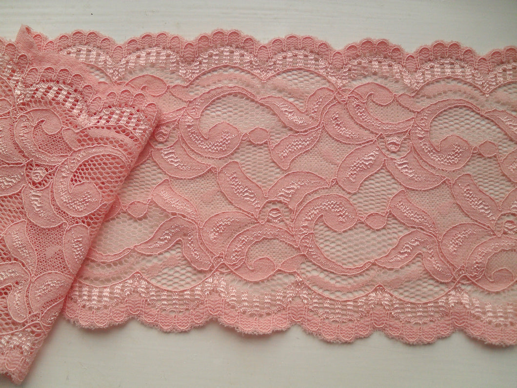 Pale Coral Peach Premium Stretch French Lace 12 cm/5”