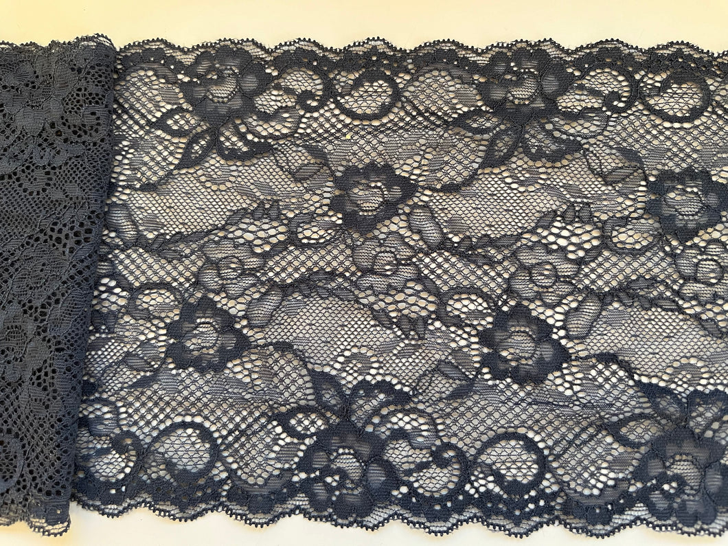 Slate Grey Soft Stretch Scalloped Lace 17 cm/6.5”
