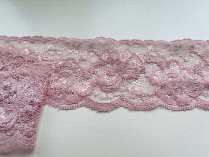5.8 m Dusky Pink Soft Stretch Nottingham Lace 6 cm/2.5