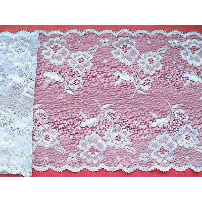 2m White Stretch French Clipped Chantilly Lace 17cm/7