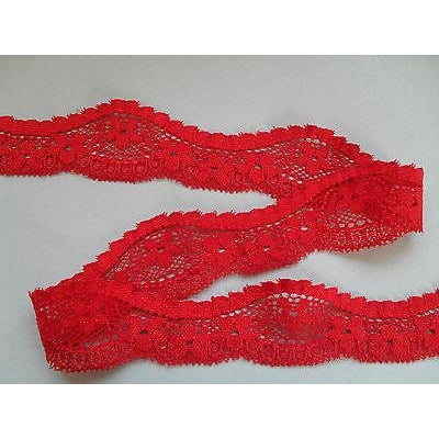 Bright Red French Stretch Cut-Out Lace 3cm/1.25