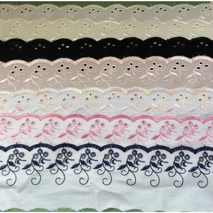 Broderie Anglaise Lace Trimming White Cream Pink Black White/Pink White/Navy White/Multi