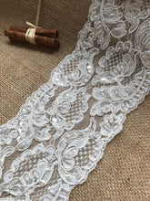 Ivory Alencon Bead, Sequin & Corded French Lace 12.5 cm. Sold per half meter