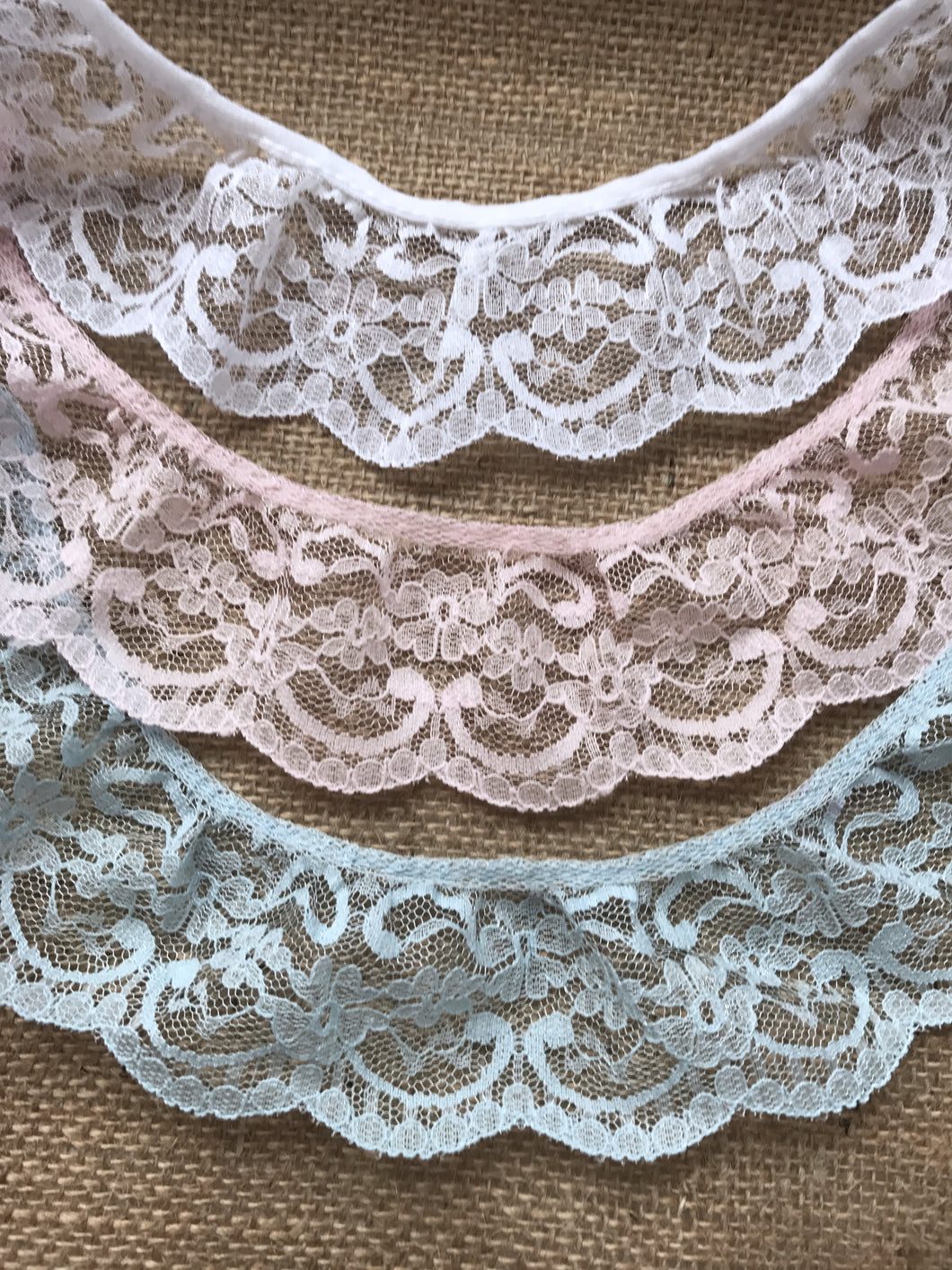 Quality Nottingham Frilled/Gathered Lace White Ivory Pink Blue Black Red Navy