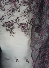 Black/Wine Embroidered Soft Tulle Fabric  110 cm