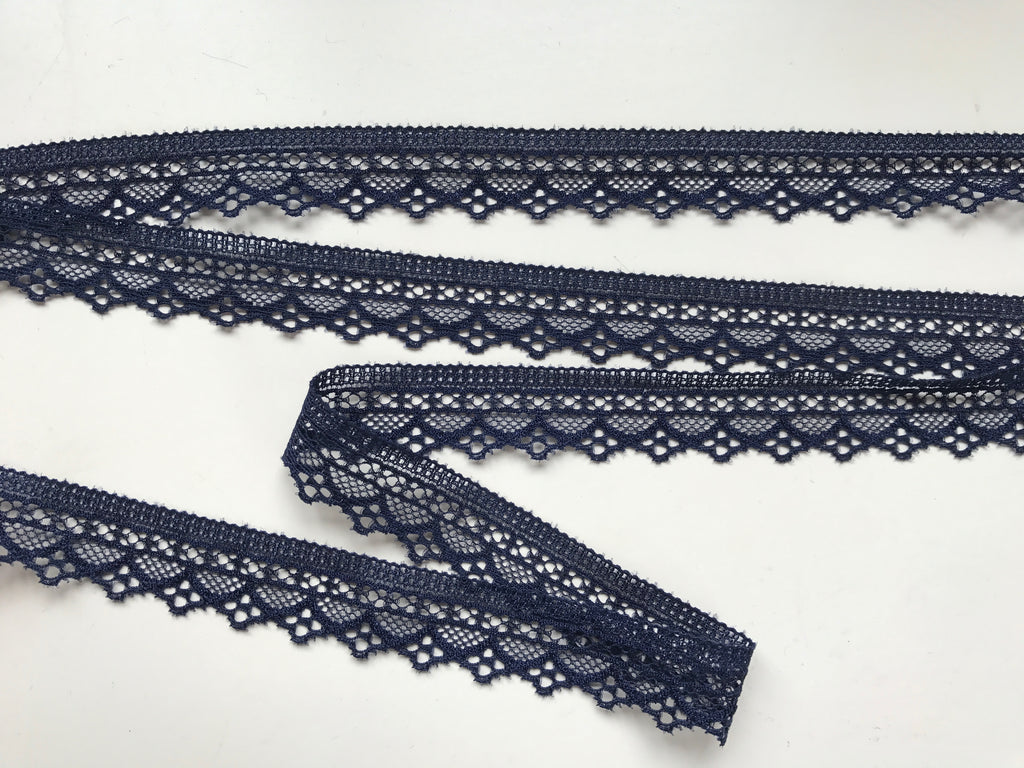Navy Blue Stretch Narrow Lace 2 cm 3 4