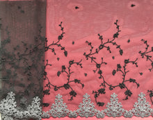 Grey, Black & Silver Metallic Embroidered Tulle Lace 24 cm/9.5"