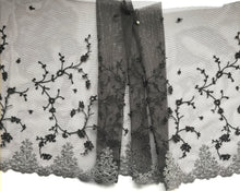 Grey, Black & Silver Metallic Embroidered Tulle Lace 24 cm/9.5"