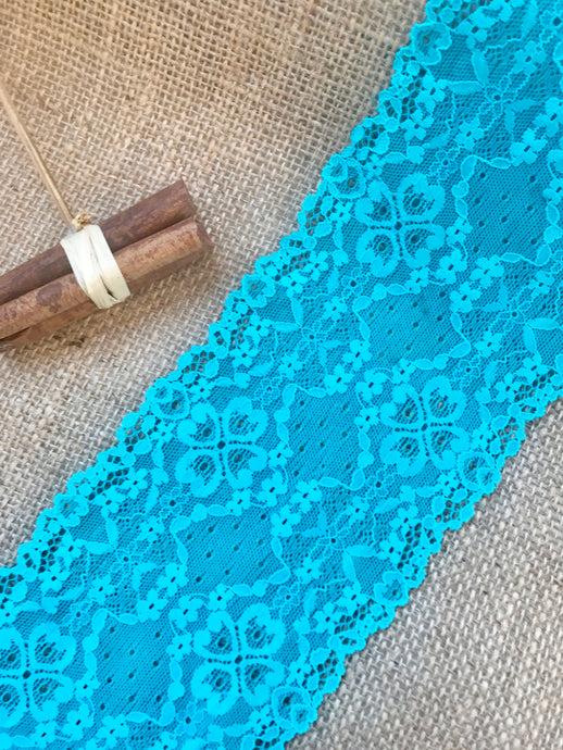 Medium Bright Turquoise Soft Stretch Dainty Lace  4.5