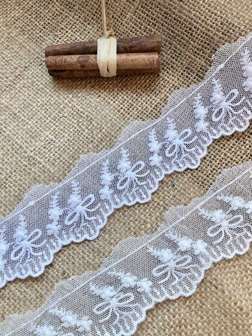 Vintage French Cotton Tulle Lace Trim  White or Ivory Lace 4 cm/1.6