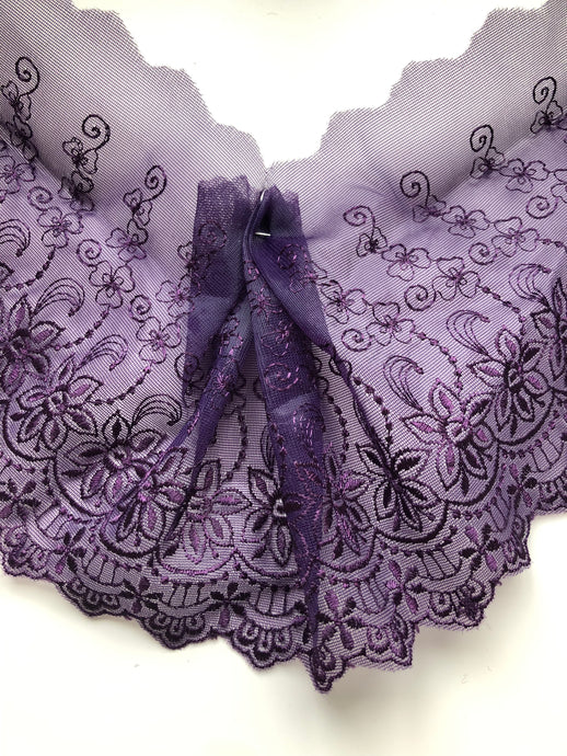 Purple Embroidered Voile Scalloped Lace 15 cm/6