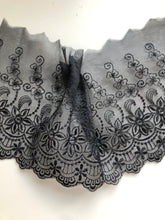 Black Embroidered Voile Scalloped Lace 15 cm/6"