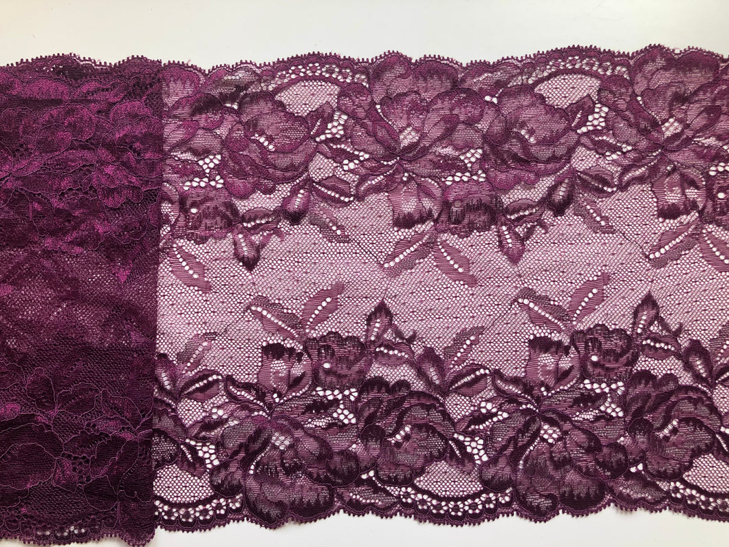 Deep Mauve Plum Quality Stretch Lace 22cm/9