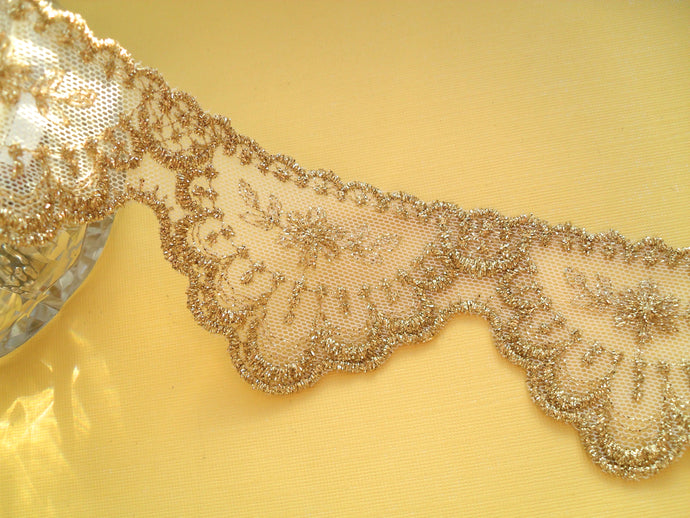 Dentelle de tulle Français brodée dorée 6 cm/2,25