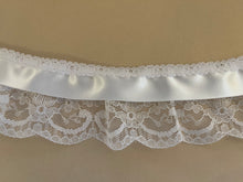 Pretty White Gathered Lace (Three tier with white satin ribbon) 8 cm/2.75”
