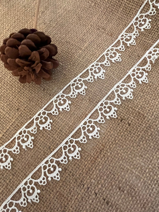 9.3 m (full card)Pretty Pale Ivory Satin Lace Trim  2.5 cm/1”