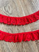 Quality Pretty Frilled Red Gathered Nottingham Lace