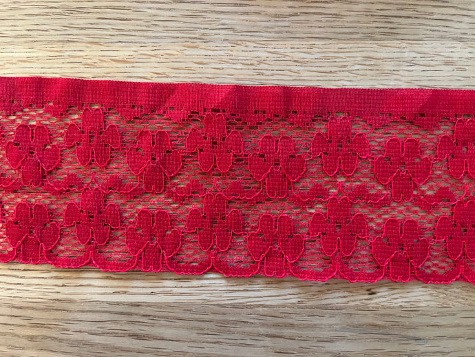 Red Scalloped Nottingham Lace 3” /8 cm