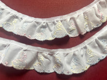 White/Rainbow Baby Ducks Cotton Broderie Anglaise Gathered  Lace 3.5 cm/1.5"