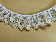 6.9 m White/Gold Cotton Broderie Anglaise Gathered  Lace 5 cm/2"