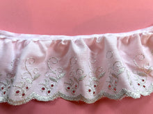 White/Silver Cotton Broderie Anglaise Flower Embroidered Gathered Lace 8 cm/3"