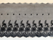 Black Embroidered Voile Scalloped Lace 15 cm/6"