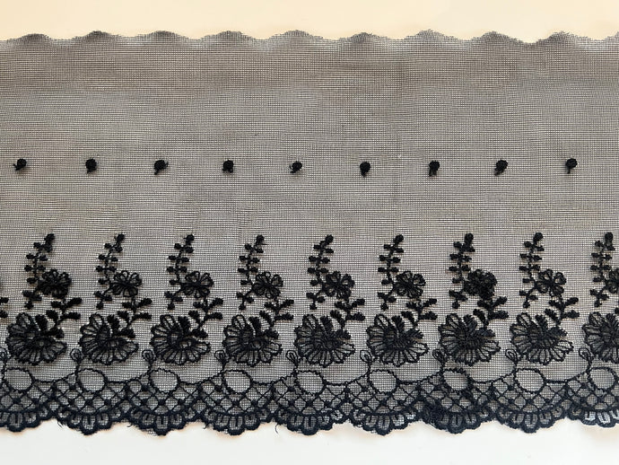 Black Embroidered Voile Scalloped Lace 15 cm/6