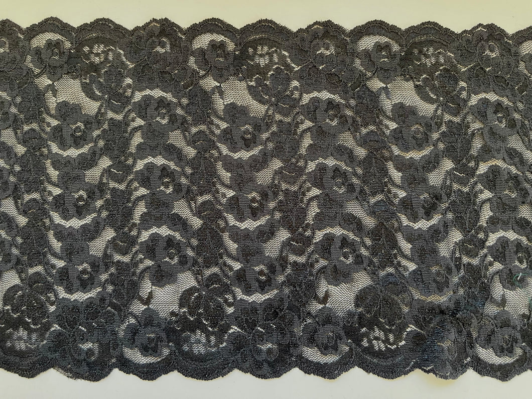 Charcoal Grey Soft Stretch Scalloped Lace 19cm/7.5”