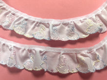 White/Rainbow Baby Ducks Cotton Broderie Anglaise Gathered  Lace 3.5 cm/1.5"