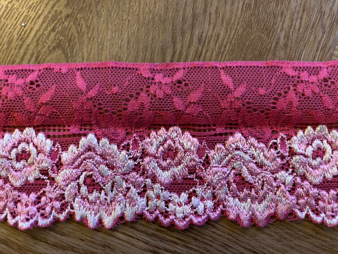 Bright Pink Soft Stretch Embroidered Lace 7 cm/2.75”
