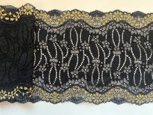 Stunning Black/Gold Stretch Lace 7"/18 cm