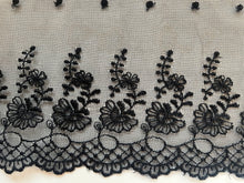 Black Embroidered Voile Scalloped Lace 15 cm/6"