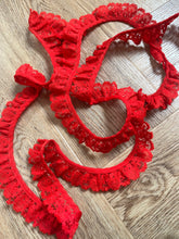 Quality Pretty Frilled Red Gathered Nottingham Lace
