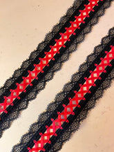 Black/Red Satin Ribbon Lacing & Lace  Trim 5 cm/2"