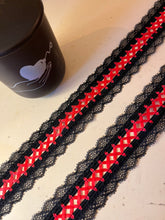 Black/Red Satin Ribbon Lacing & Lace  Trim 5 cm/2"