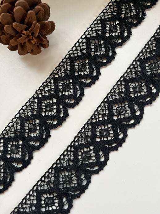Black Cotton Crochet Premium Nottingham Cluny Lace  5 cm/2