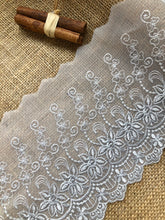 13.7 m Grey Embroidered Voile Scalloped Lace 15 cm/6"