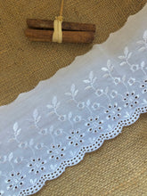 Quality Cotton White Broderie Anglaise Embroidered Lace Trim 4"