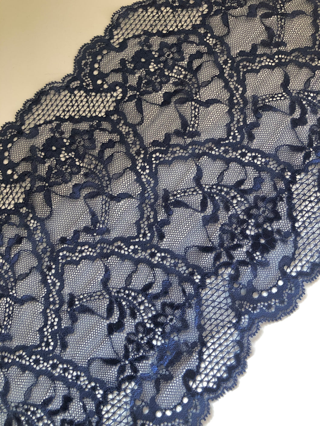 French Navy Stretch Wide Lace 24 cm/9.5