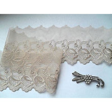 Mocha Coffee Taupe Embroidered Voile Lace Ribbon Trim 9 cm/3.5"