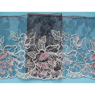 2.8 m French Black Ivory Pink Embroidered French Guipure Tulle 12 cm/4.75