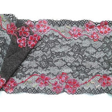 Dentelle Française Stretch Petite Fleur Noir/Rose 17 cm