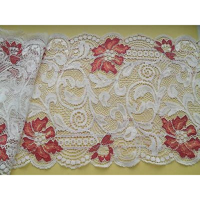 Ivory Coral Red Stretch French Lace 17 cm Lingerie Craft Trim