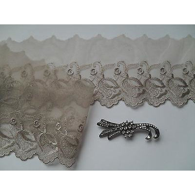 Mocha Coffee Taupe Embroidered Voile Lace Ribbon Trim 9 cm/3.5