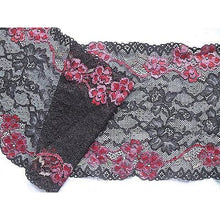 Dentelle Française Stretch Petite Fleur Noir/Rose 17 cm