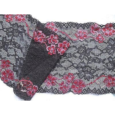 Black/Pink Small Flower Stretch FrenchLace 17 cm