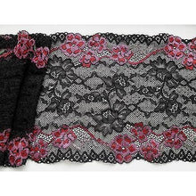 Dentelle Française Stretch Petite Fleur Noir/Rose 17 cm