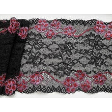 Black/Pink Small Flower Stretch FrenchLace 17 cm