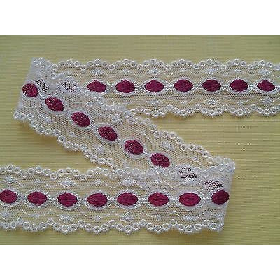 Dainty Ivory/Rose Pink Embroidered Tulle Lace 3 cm Wedding/Costume/Trim/Cards