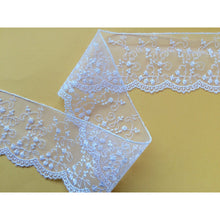 White Embroidered Tulle Lace Bridal Ribbon 55mm